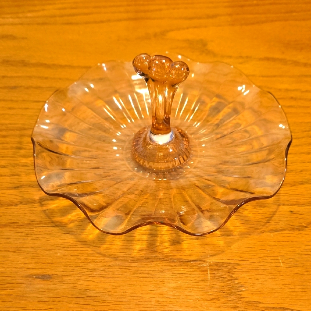 Vintage Anchor Hocking Pink Depression Glass Tidbit Tray with Center Handle 30s